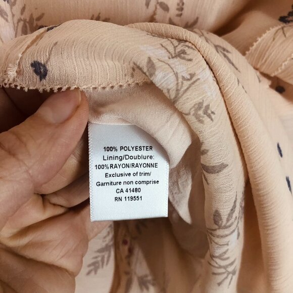 Gentle FAWN Peach Floral Sleeveless Sheer Lined Mini Dress Sz M - Picture 9 of 9